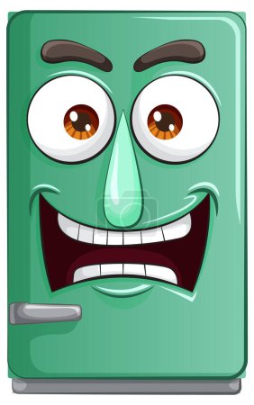 Ilustración de Refrigerador verde ansioso con una expresión cómica. - Imagen libre de derechos