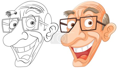 Illustration for Two cartoon faces showing different emotions - Royalty Free Image