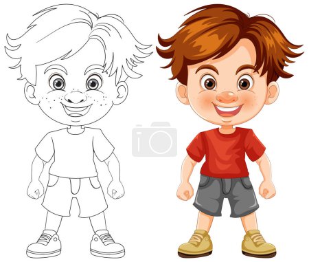 Téléchargez les illustrations : Illustration vectorielle d'un garçon, coloré et contour. - en licence libre de droit
