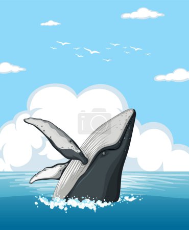 Téléchargez les illustrations : Illustration d'une queue de baleine perçant la surface de la mer. - en licence libre de droit