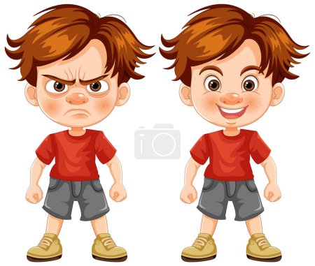 Téléchargez les illustrations : Illustration vectorielle de garçon montrant différentes émotions - en licence libre de droit