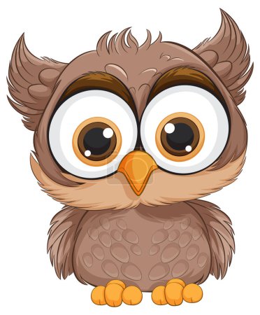 Téléchargez les illustrations : Adorable hibou aux yeux larges avec des plumes duveteuses - en licence libre de droit