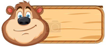 Illustration for Cartoon bear peeking over a wooden sign. - Royalty Free Image