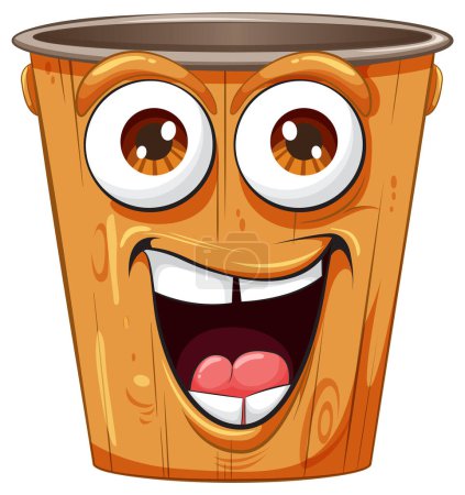Illustration for Cheerful wooden bucket with a lively face - Royalty Free Image