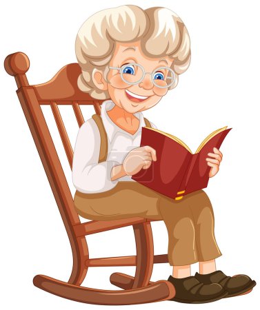 Téléchargez les illustrations : Femme âgée lisant un livre en fauteuil à bascule - en licence libre de droit
