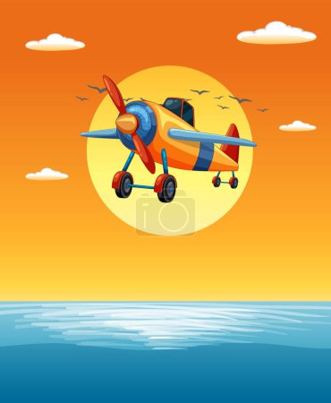 Photo for Colorful old-fashioned airplane above tranquil sea - Royalty Free Image