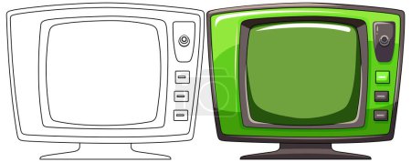 Illustration for Two vintage TVs with colorful screens and antennas. - Royalty Free Image