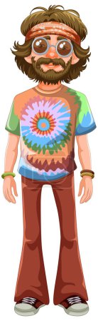 Illustration for Colorful, retro-styled hippie character in vector art. - Royalty Free Image