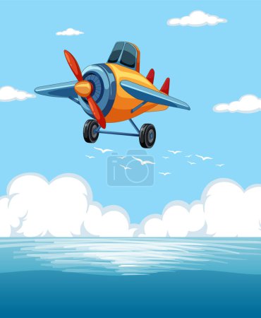 Téléchargez les photos : Avion à hélice coloré volant dans un ciel bleu clair - en image libre de droit