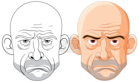 Téléchargez les illustrations : Deux hommes chauves avec des expressions faciales distinctes - en licence libre de droit