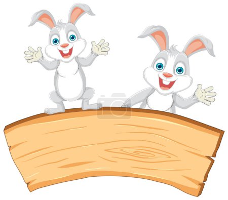 Téléchargez les illustrations : Deux lapins de dessin animé présentant joyeusement un signe vierge. - en licence libre de droit