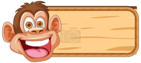 Téléchargez les photos : Vector illustration of a happy monkey with sign - en image libre de droit