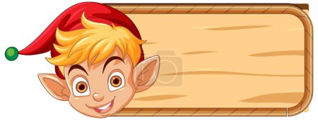 Téléchargez les illustrations : Illustration vectorielle d'un elfe heureux tenant un signe. - en licence libre de droit