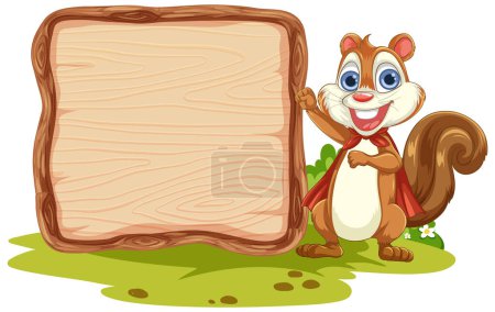 Illustration for Cartoon squirrel presenting an empty signboard - Royalty Free Image