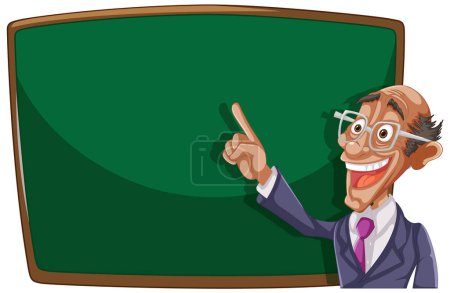 Illustration for Animated teacher pointing at an empty blackboard - Royalty Free Image