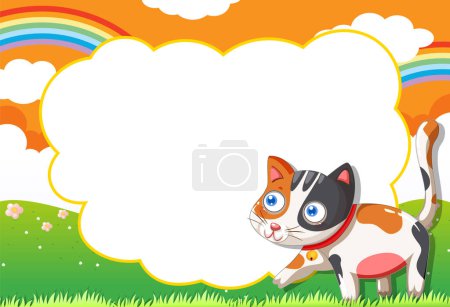 Illustration for Cartoon cat with speech bubble in a lively scene. - Royalty Free Image