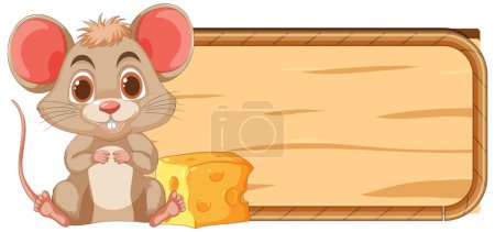 Téléchargez les photos : Mignonne souris à côté du fromage avec signe vide - en image libre de droit