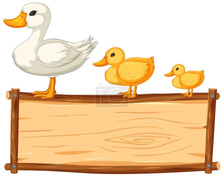 Ilustración de Pato madre con patitos en un letrero - Imagen libre de derechos