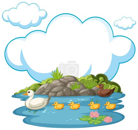 Illustration for Vector illustration of ducks in a serene pond setting - Royalty Free Image