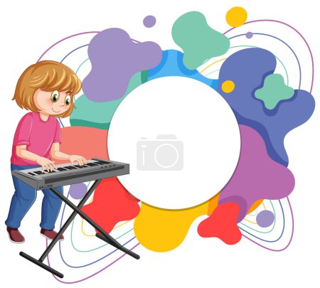 Illustration for Child playing keyboard with vibrant abstract shapes - Royalty Free Image