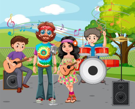 Illustration for Kids playing music in a park setting - Royalty Free Image