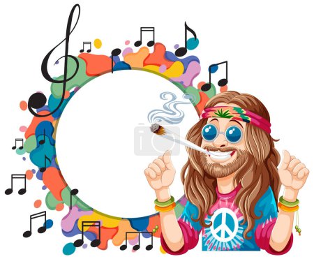 Illustration for Colorful illustration of a hippie enjoying music - Royalty Free Image