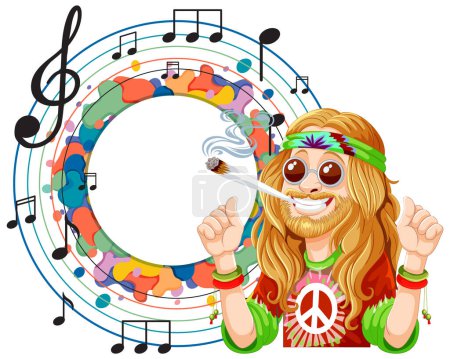 Ilustración de Colorido hippie con notas musicales y símbolo de paz. - Imagen libre de derechos