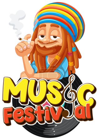 Ilustración de Hombre rastafari disfrutando de la música en un festival. - Imagen libre de derechos