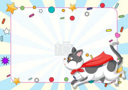 Ilustración de Gato de dibujos animados en traje de superhéroe con fondo dinámico. - Imagen libre de derechos