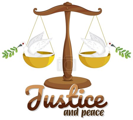 Illustration for Doves on scales symbolizing justice and peace - Royalty Free Image
