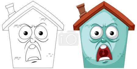 Ilustración de Dos casas de dibujos animados con expresiones faciales vívidas - Imagen libre de derechos