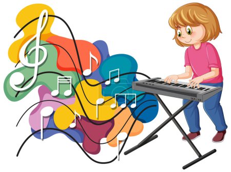 Vektorillustration eines Mädchens, das eine elektronische Tastatur spielt