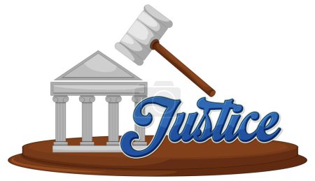 Illustration for Illustration of a gavel, courthouse, and the word Justice - Royalty Free Image