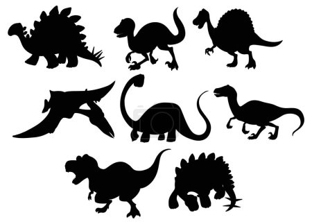 Ilustración de Colección de siluetas de dinosaurios en diferentes poses - Imagen libre de derechos