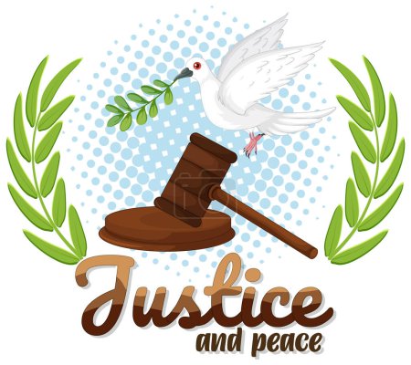 Illustration for Dove, gavel, and laurel wreath symbolizing peace and justice - Royalty Free Image