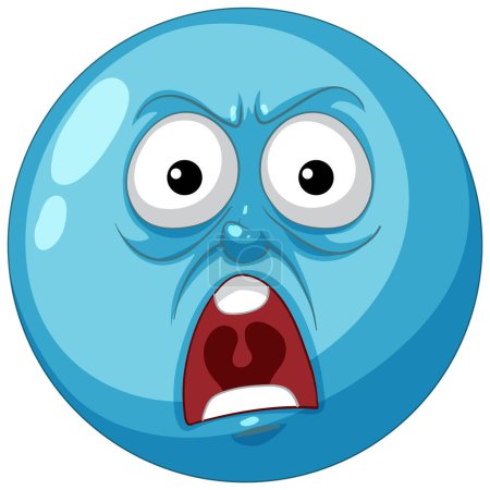 Blaues Cartoon-Gesicht mit schockiertem Gesichtsausdruck