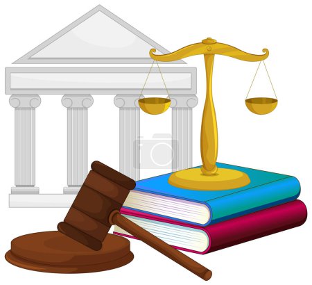 Téléchargez les illustrations : Illustration des échelles de justice, du marteau et des livres - en licence libre de droit