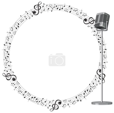Ilustración de Marco circular de notas musicales con micrófono - Imagen libre de derechos