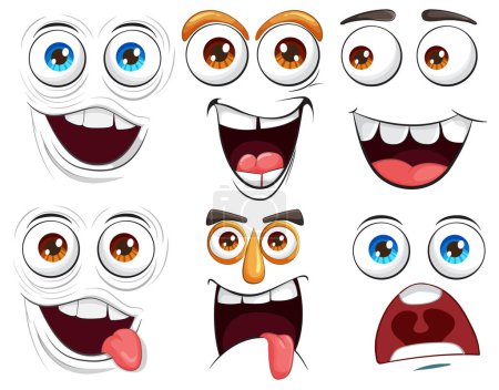 Téléchargez les illustrations : Collection de visages de dessins animés montrant diverses émotions - en licence libre de droit