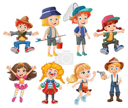 Téléchargez les illustrations : Illustrations vectorielles colorées d'enfants en costumes - en licence libre de droit