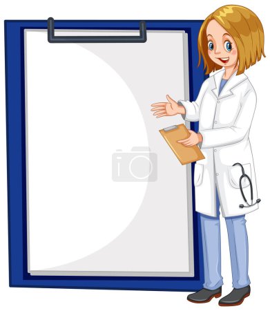 Cartoon doctor with clipboard and welcoming smile