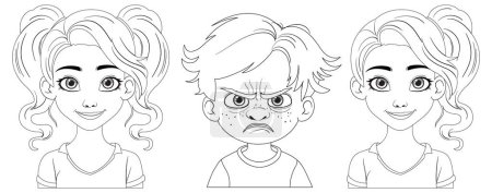 Ilustración vectorial de niños mostrando diferentes emociones