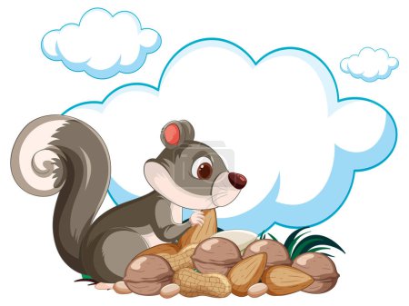 Cartoon squirrel with nuts on a clear day