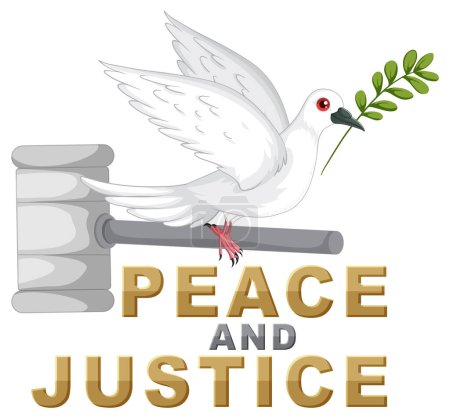 White dove with olive branch and justice symbols