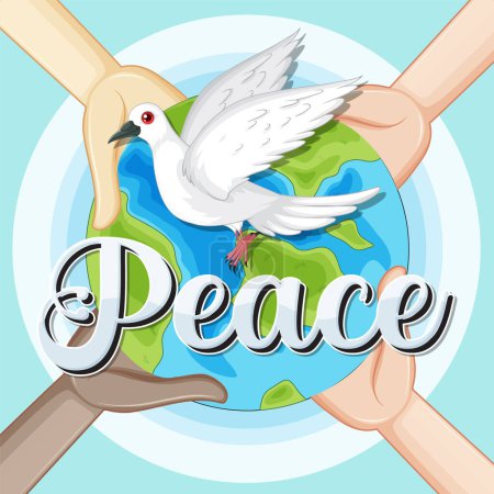 Dove, hands, and Earth symbolizing peace and unity