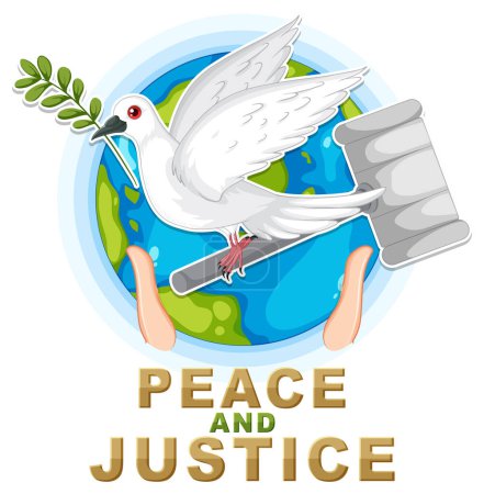 Dove carrying olive branch and gavel over Earth