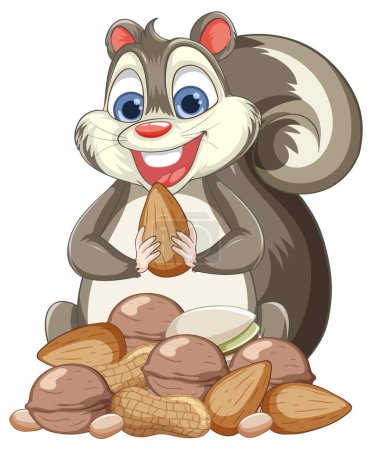 Illustration vectorielle d'un écureuil heureux tenant une amande
