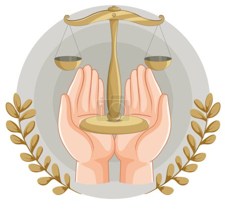 Vector illustration of hands holding balanced scales