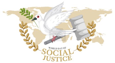 Illustration for Dove carrying olive branch over world map - Royalty Free Image