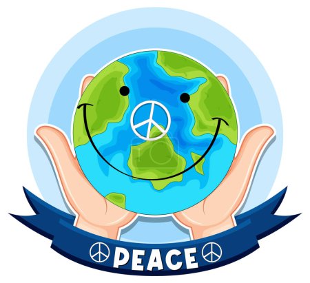 Ilustración de Ilustración de la Tierra con símbolo de paz, cogido de las manos - Imagen libre de derechos